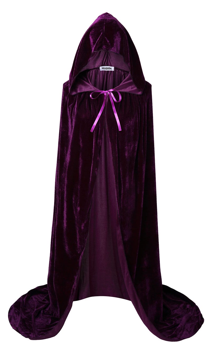 VGLOOK Unisex Adults Hooded Cloak Velvet Cape for Halloween Cosplay Costumes 59 inch Purple - Image 1